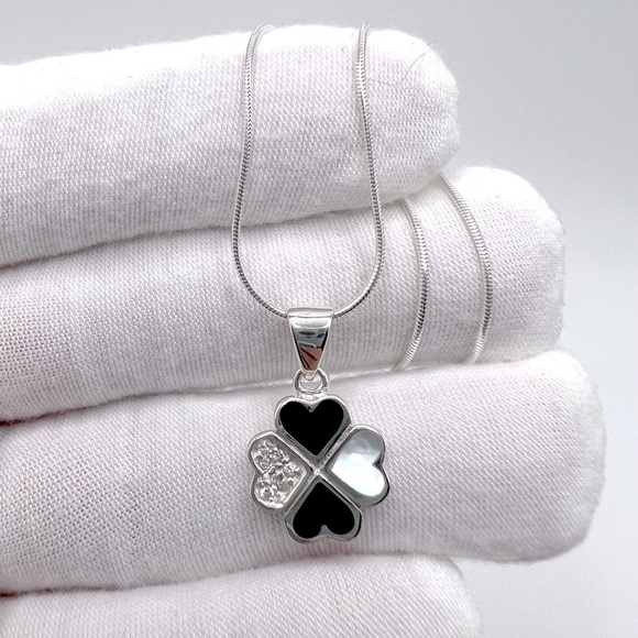 .925 Sterling Silver Clover Cz Necklace - Picture 6 of 17